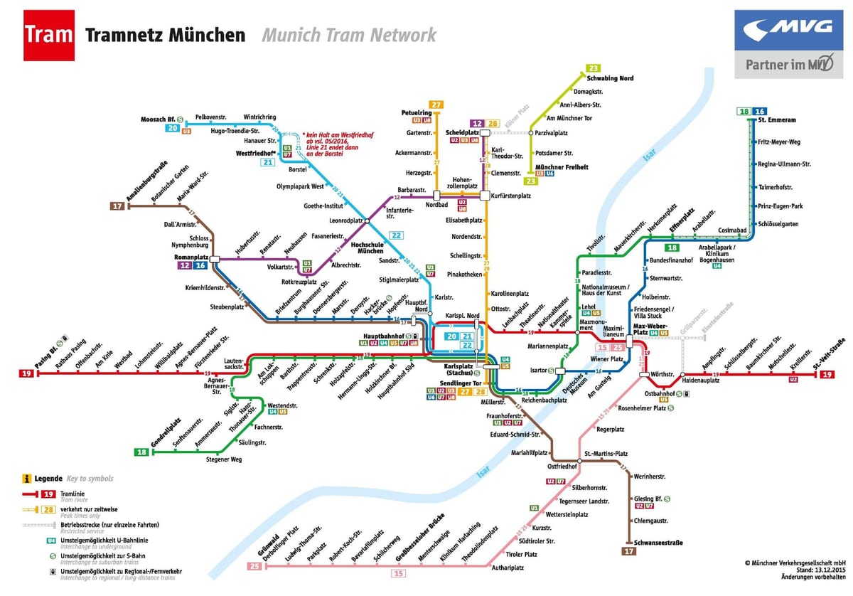 Stadtplan von München, Straßenbahn