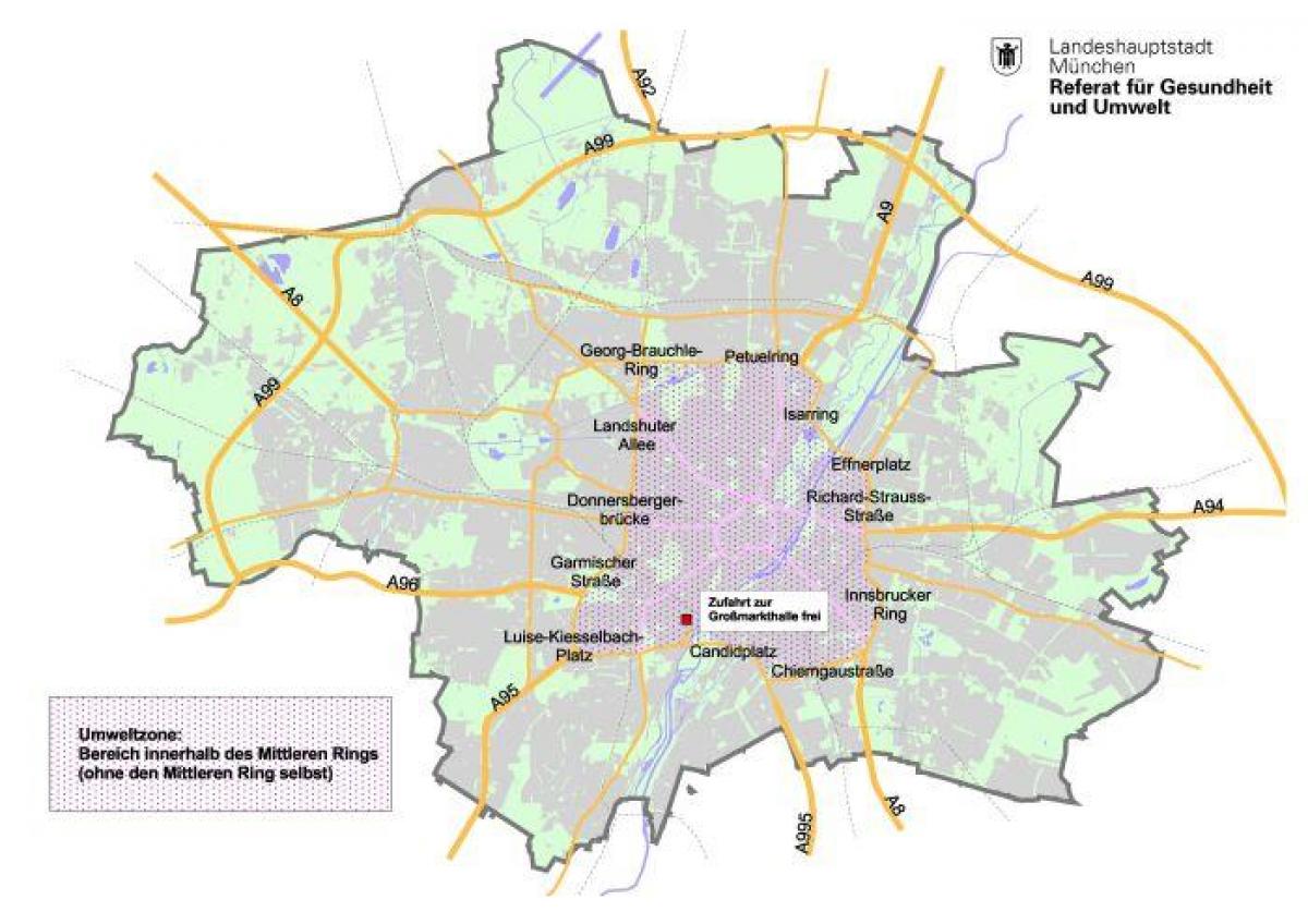 Stadtplan von München, green zone