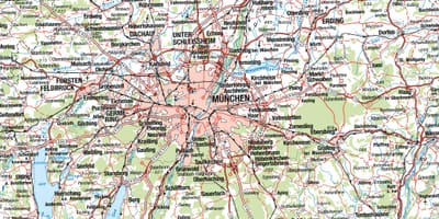 Karte von München und die umliegenden Städte